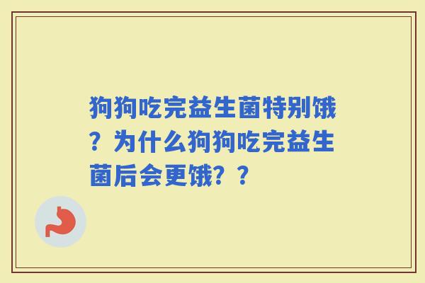 狗狗吃完益生菌特别饿？为什么狗狗吃完益生菌后会更饿？？