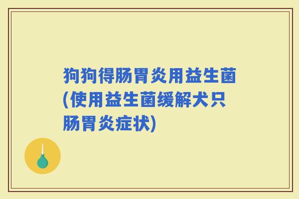 狗狗得肠用益生菌(使用益生菌缓解犬只肠症状)