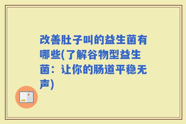 改善肚子叫的益生菌有哪些(了解谷物型益生菌：让你的肠道平稳无声)