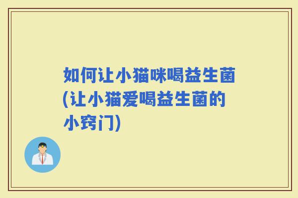 如何让小猫咪喝益生菌(让小猫爱喝益生菌的小窍门)