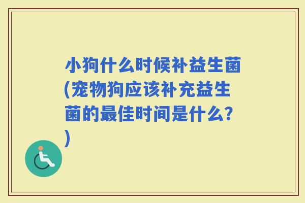小狗什么时候补益生菌(宠物狗应该补充益生菌的佳时间是什么？)
