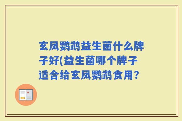 玄凤鹦鹉益生菌什么牌子好(益生菌哪个牌子适合给玄凤鹦鹉食用？
