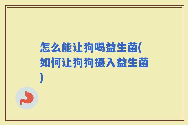 怎么能让狗喝益生菌(如何让狗狗摄入益生菌)