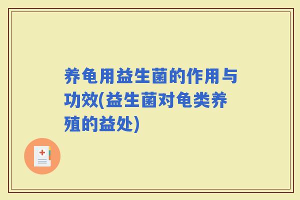 养龟用益生菌的作用与功效(益生菌对龟类养殖的益处)