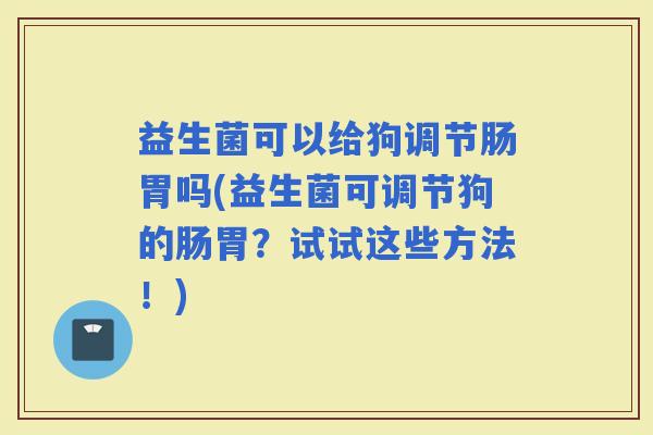 益生菌可以给狗调节肠胃吗(益生菌可调节狗的肠胃？试试这些方法！)