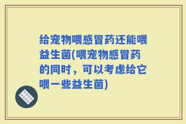 给宠物喂药还能喂益生菌(喂宠物药的同时，可以考虑给它喂一些益生菌)