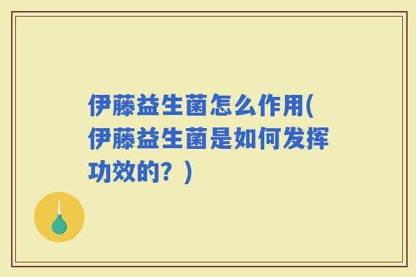 伊藤益生菌怎么作用(伊藤益生菌是如何发挥功效的？)