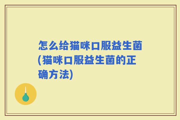 怎么给猫咪口服益生菌(猫咪口服益生菌的正确方法) 怎么给猫咪口服益生菌(猫咪口服益生菌的正确方法)