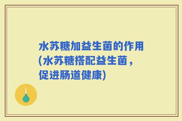 水苏糖加益生菌的作用(水苏糖搭配益生菌，促进肠道健康)