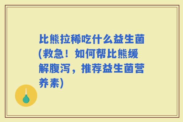 比熊拉稀吃什么益生菌(救急！如何帮比熊缓解，推荐益生菌营养素)