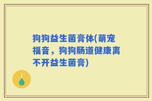 狗狗益生菌膏体(萌宠福音，狗狗肠道健康离不开益生菌膏)