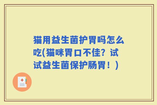 猫用益生菌护胃吗怎么吃(猫咪胃口不佳？试试益生菌保护肠胃！)