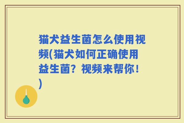 猫犬益生菌怎么使用视频(猫犬如何正确使用益生菌？视频来帮你！)
