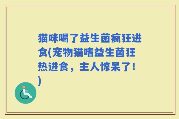 猫咪喝了益生菌疯狂进食(宠物猫嗜益生菌狂热进食，主人惊呆了！)