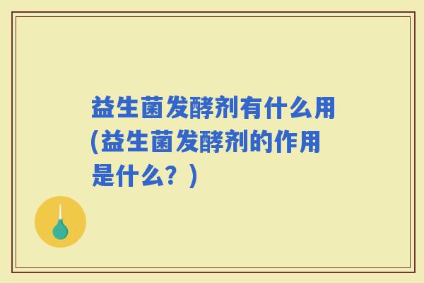 益生菌发酵剂有什么用(益生菌发酵剂的作用是什么？)