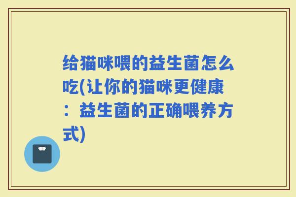 给猫咪喂的益生菌怎么吃(让你的猫咪更健康：益生菌的正确喂养方式)