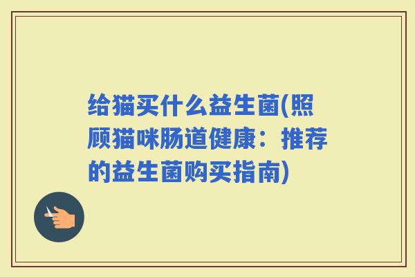 给猫买什么益生菌(照顾猫咪肠道健康：推荐的益生菌购买指南)