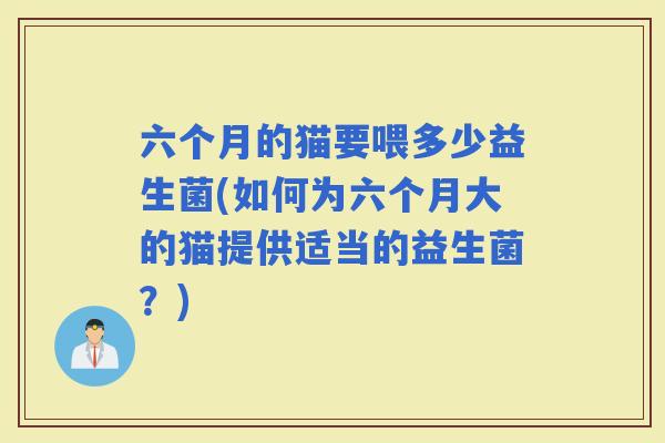 六个月的猫要喂多少益生菌(如何为六个月大的猫提供适当的益生菌？)