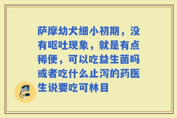 萨摩幼犬细小初期,没有现象,就是有点稀便,可以吃益生菌吗或者吃什么止泻的药医生说要吃可林目 萨摩幼犬细小初期,没有现象,就是有点稀便,可以吃益生菌吗或者吃什么止泻的药医生说要吃可林目