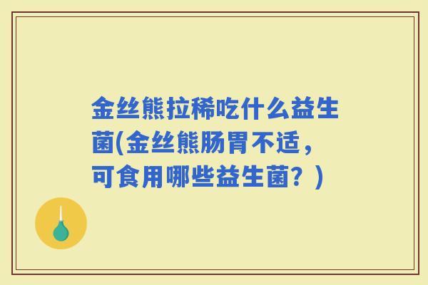 金丝熊拉稀吃什么益生菌(金丝熊肠胃不适，可食用哪些益生菌？)