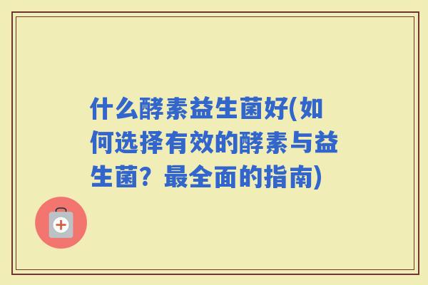 什么酵素益生菌好(如何选择有效的酵素与益生菌？全面的指南)