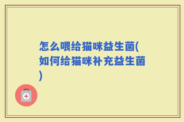 怎么喂给猫咪益生菌(如何给猫咪补充益生菌)