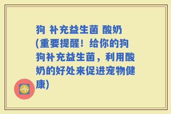 狗 补充益生菌 酸奶(重要提醒！给你的狗狗补充益生菌，利用酸奶的好处来促进宠物健康)