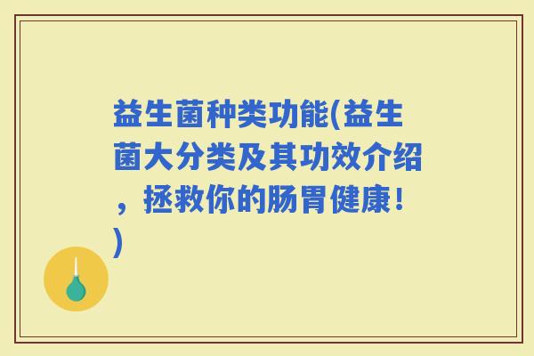 益生菌种类功能(益生菌大分类及其功效介绍，拯救你的肠胃健康！)