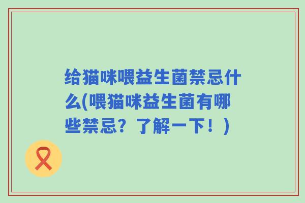 给猫咪喂益生菌禁忌什么(喂猫咪益生菌有哪些禁忌？了解一下！)
