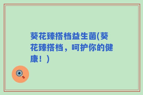 葵花臻搭档益生菌(葵花臻搭档，呵护你的健康！)