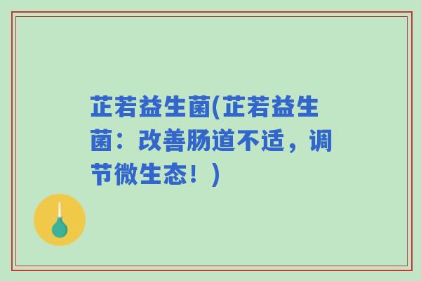 芷若益生菌(芷若益生菌：改善肠道不适，调节微生态！)