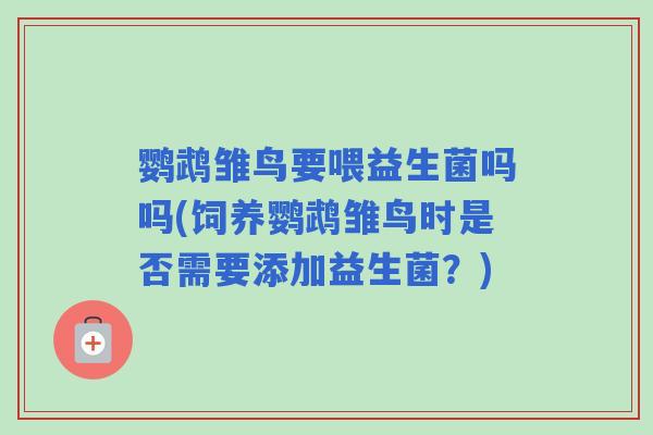 鹦鹉雏鸟要喂益生菌吗吗(饲养鹦鹉雏鸟时是否需要添加益生菌？)