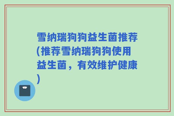 雪纳瑞狗狗益生菌推荐(推荐雪纳瑞狗狗使用益生菌，有效维护健康)