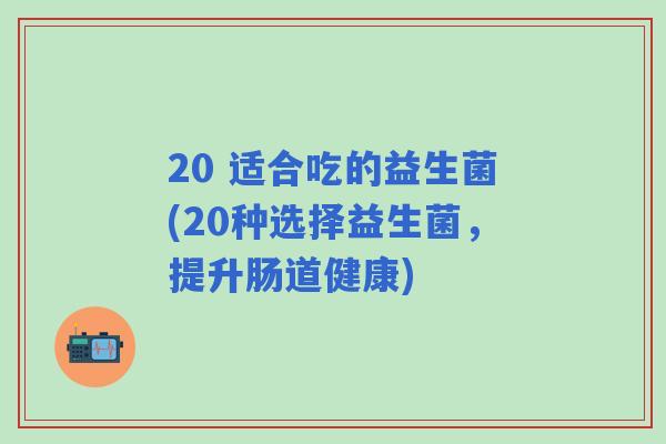 20 适合吃的益生菌(20种选择益生菌，提升肠道健康)