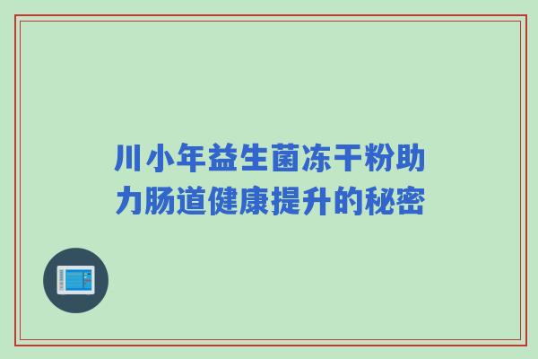 川小年益生菌冻干粉助力肠道健康提升的秘密 川小年益生菌冻干粉助力肠道健康提升的秘密