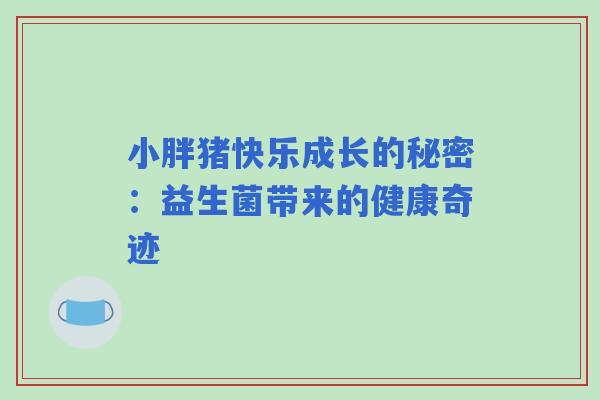 小胖猪快乐成长的秘密：益生菌带来的健康奇迹