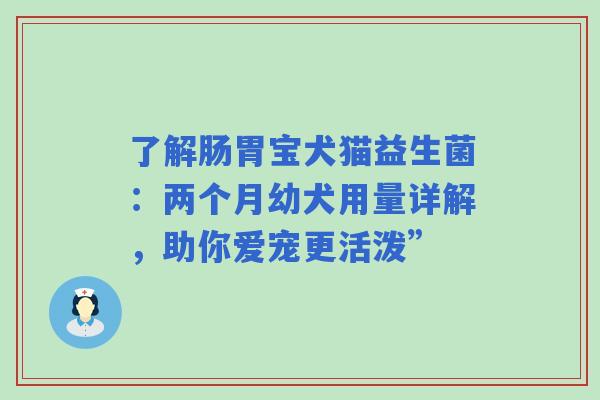 了解肠胃宝犬猫益生菌：两个月幼犬用量详解，助你爱宠更活泼”