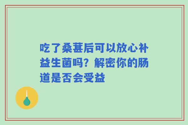吃了桑葚后可以放心补益生菌吗？解密你的肠道是否会受益