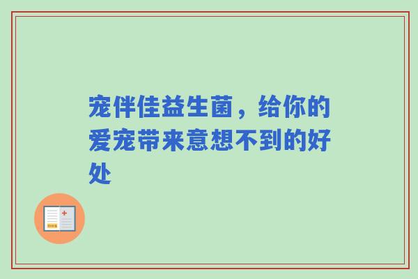 宠伴佳益生菌，给你的爱宠带来意想不到的好处