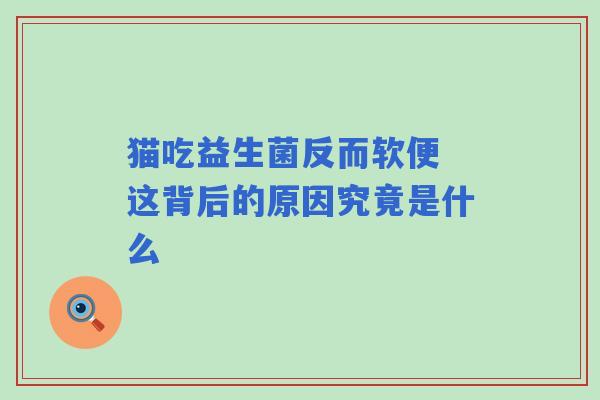 猫吃益生菌反而软便 这背后的原因究竟是什么